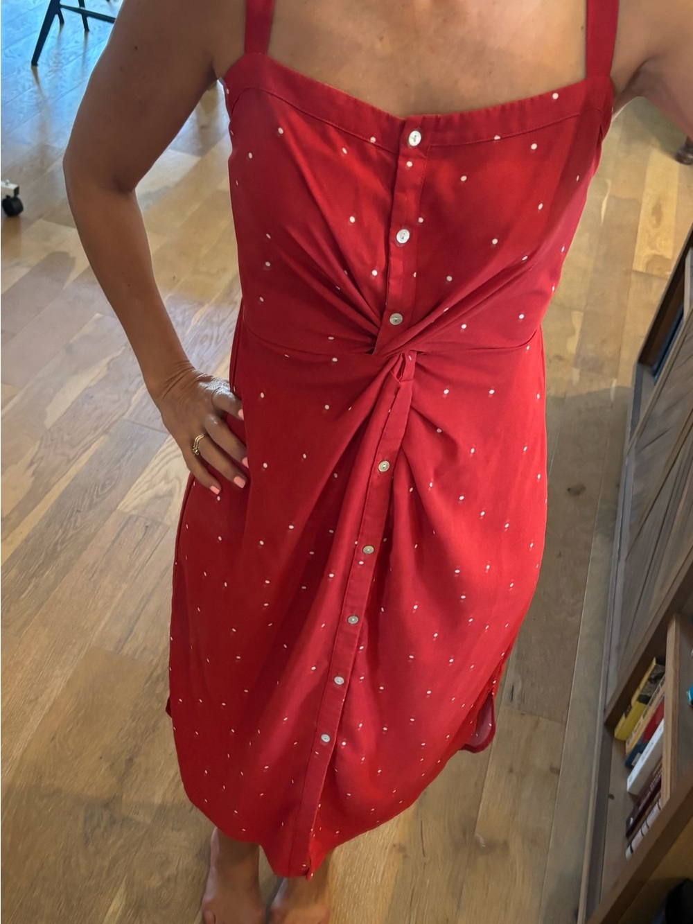 lovestitch Red Knot-Front Midi Dress with White Dots